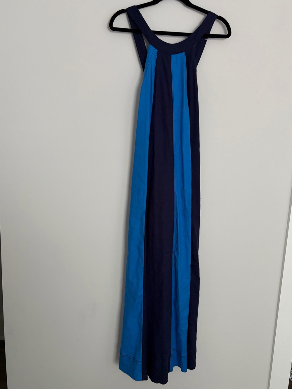 Anthropologie Maeve Ami Linen Maxi Dress S Blue Colorblock Halter Open Back